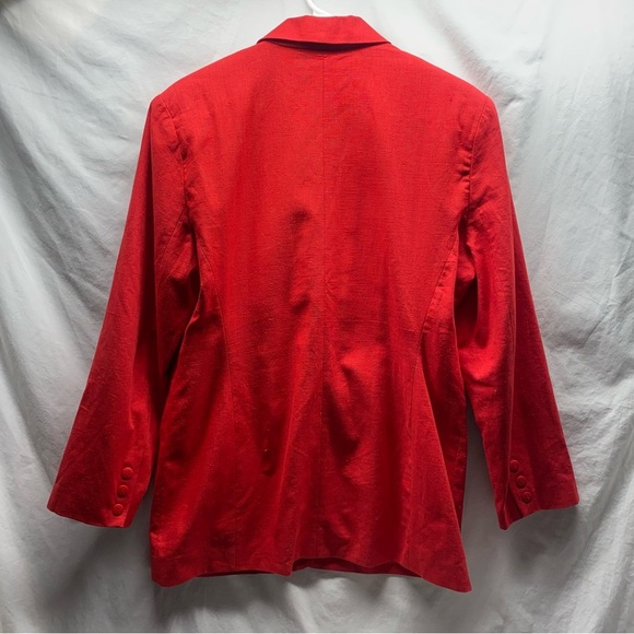 Vtg 80s 90s Red Linen Blazer Oversized Boyfriend 31" Long Jacket Power Suit Chic - Picture 6 of 8